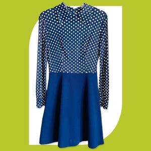 Vintage 1960s Blue Polka Dot Mini Fit and Flare Dress